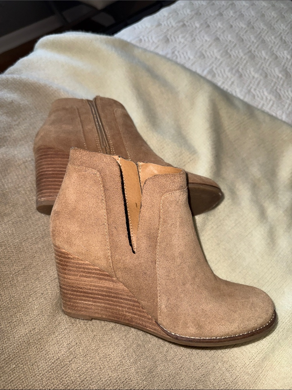 Lucky Brand Tan Suede Wedge Booties
